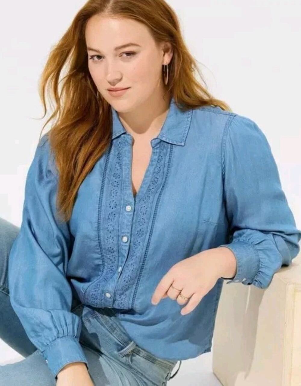 Torrid blue Chambray 100% Tencel Long Sleeve Button Front Shirt